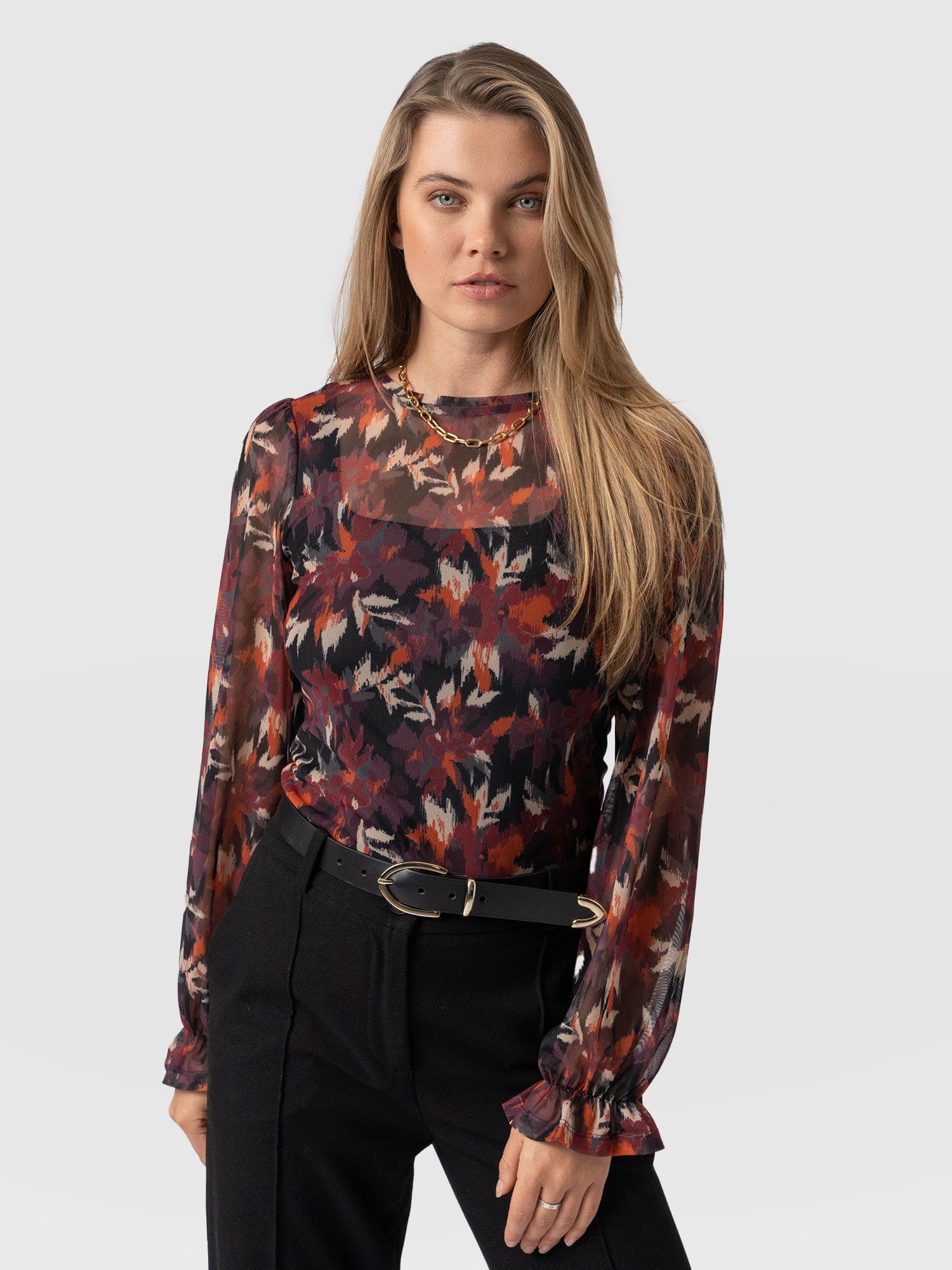 Poppy Mesh Long Sleeve Top Earthy Bloom - Women's Top | Saint + Sofia® EU